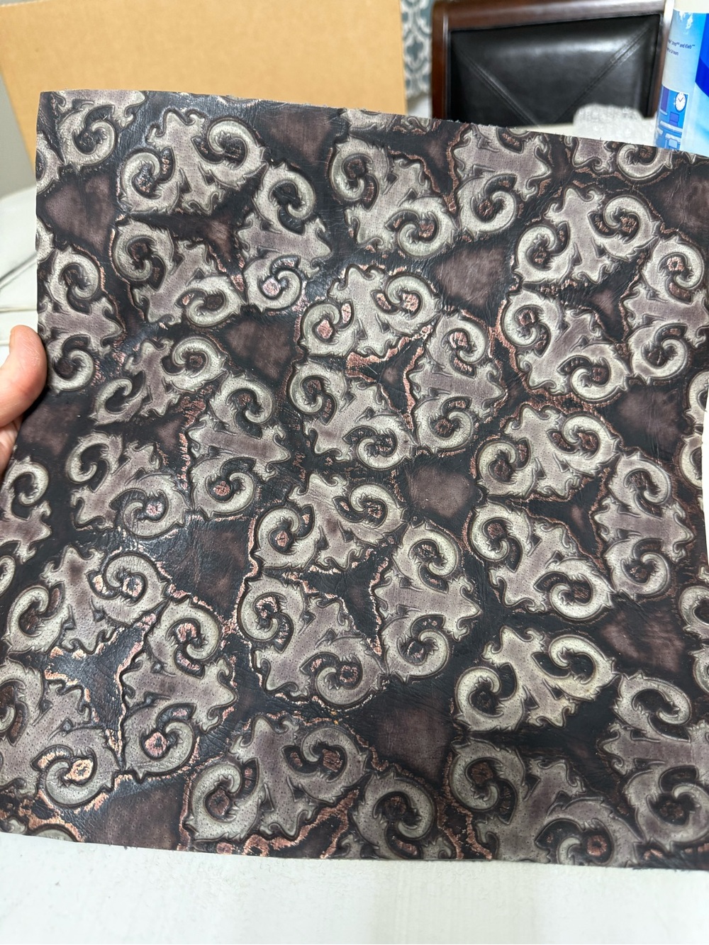 12” x 12” Embossed Tooled Leather Square – Ornate Scroll Design